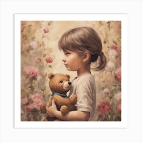 Little Girl With Teddy Bear Art Print