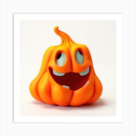 Bright Orange Cartoon Funny Ghost Plasticine Halloween Pumpkin Art Print