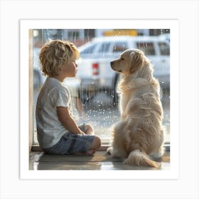 Little Boy Looking At Dog Art Print