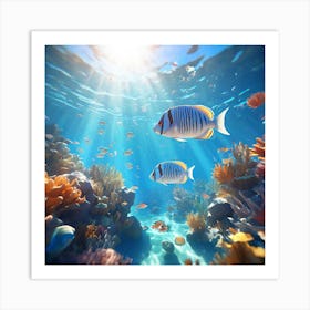 Underwater Serenity Calming Underwater Scenes With Schools Of Fish Coral Reefs And Sunrays Filter 13828672 Art Print