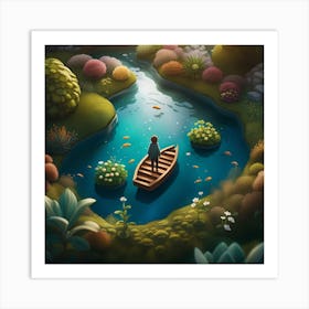 Boy In A Boat In A Garden Art Print