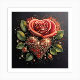 Heart and beautiful red rose 5 Art Print