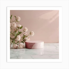 Pink Roses On A Marble Table Art Print