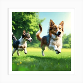 Two Dogs Running In The Park Art Print