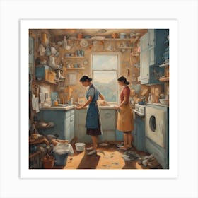 Two Women In A Kitchen Art Print