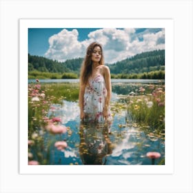 Beautiful Girl In Water Art Print