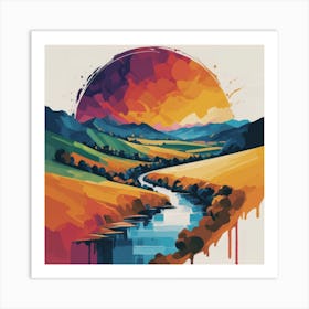The wide, multi-colored array has circular shapes that create a picturesque landscape 4 Art Print