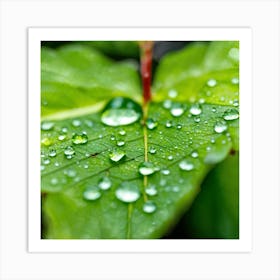 Water Droplets On A Leaf Art Print