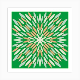 Petal Burst - green and peach Art Print