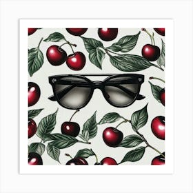 Sunglasses in the middle of a cherry painting Art Print