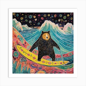 Bear On A Surfboard 1 Art Print