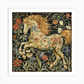 Beautiful Horse Vintage Patchwork Style William Morris Inspired Art Print