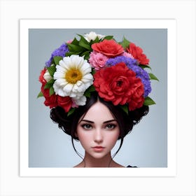 Beautiful Girl With Flower Head Art Print