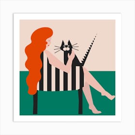 Redhead And Chair Square Art Print