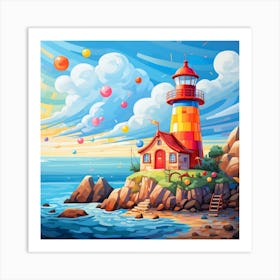 Lighthouse On The Beach Art Print