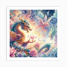 Dragon And Lotus 1 Art Print