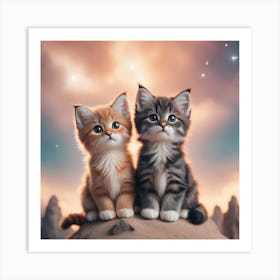 Two Kittens On A Rock Art Print