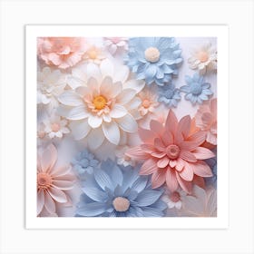 Paper Flowers On White Background Art Print