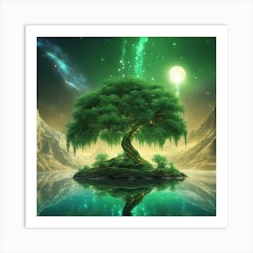 This Is A Surreal, Intricate Green Cg Rendering Graph,A Blue And Black Fountain Of Life,The Transpar (1) Art Print