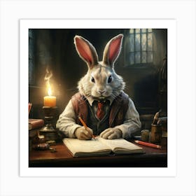 Rabbit At The Library Art Print