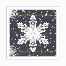 Abstract Illustration Of A Glistening Snowflake Ornament White With Hints Of Silver And Gold Suspe (2) Art Print