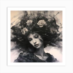 Flowers In My Hair Ethereal Witch Portrait Art Print