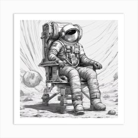 A Chair In Cosmonaut Suit Wandering In Space 1 Art Print