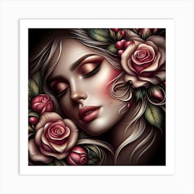 Girl With Roses 2 Art Print