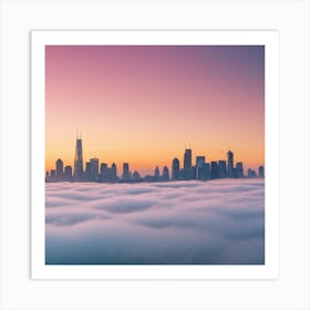 Foggy Sunrise Over Chicago Skyline Art Print