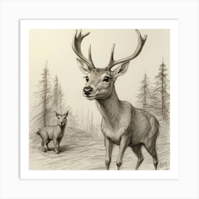 Deer And Fawn Art Print