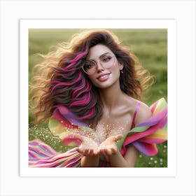 Beautiful Girl With Rainbow Hair Art Print