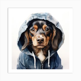 Watercolour Cartoon Dog In A Hoodie 1 Art Print