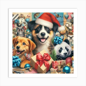 Santa Dogs 1 Art Print