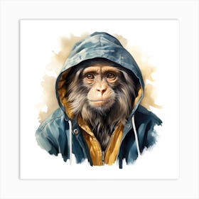 Watercolour Cartoon Capuchin Monkey In A Hoodie 3 Art Print