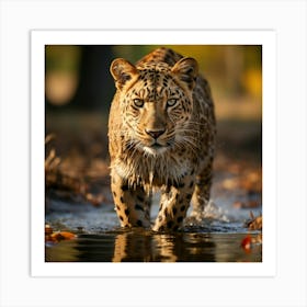 Leopard In The Water 1 Art Print