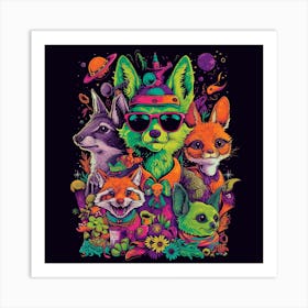 Psychedelic Foxes Art Print