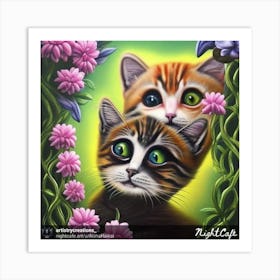 Two Kittens In Flowers Art Print
