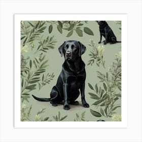 Lifelike Vision Black Labrador Dog Sage Green Art 3 Art Print