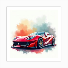 Ferrari F12tdf With A Colorful Watercolor Scene, No Signature Or Logo 1 Art Print