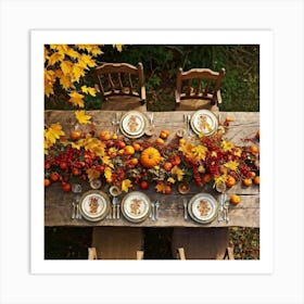 A Rustic Wooden Table Sun Dappled Bedecked By Autumns Bounty In A Traditional Country Garden Top (4) Art Print