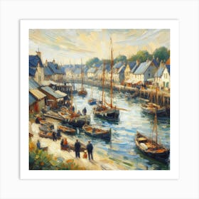 Sailboats In The Port, Acrylic Painting Style Art Print