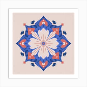 Modern mandala - coral, pink and blue Art Print