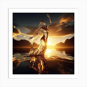 Woman In Water At Sunset Art Print