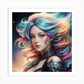 Sexy Girl With Rainbow Hair Art Print