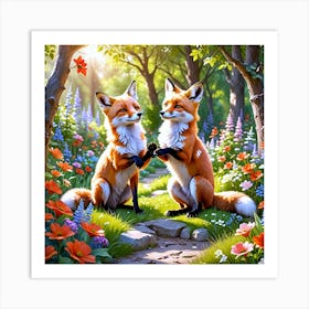 Foxes In The Forest Art Print