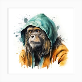 Watercolour Cartoon Howler Monkey In A Hoodie 2 Art Print