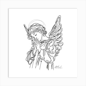 Guardian Angel Praying One Line Drawing Art Print