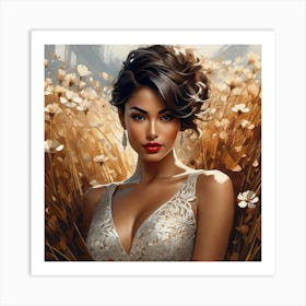 Beautiful Woman In A Field Art Print