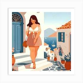 Greece Girl In A Dress Art Print