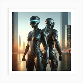 Futuristic Woman And Man 1 Art Print